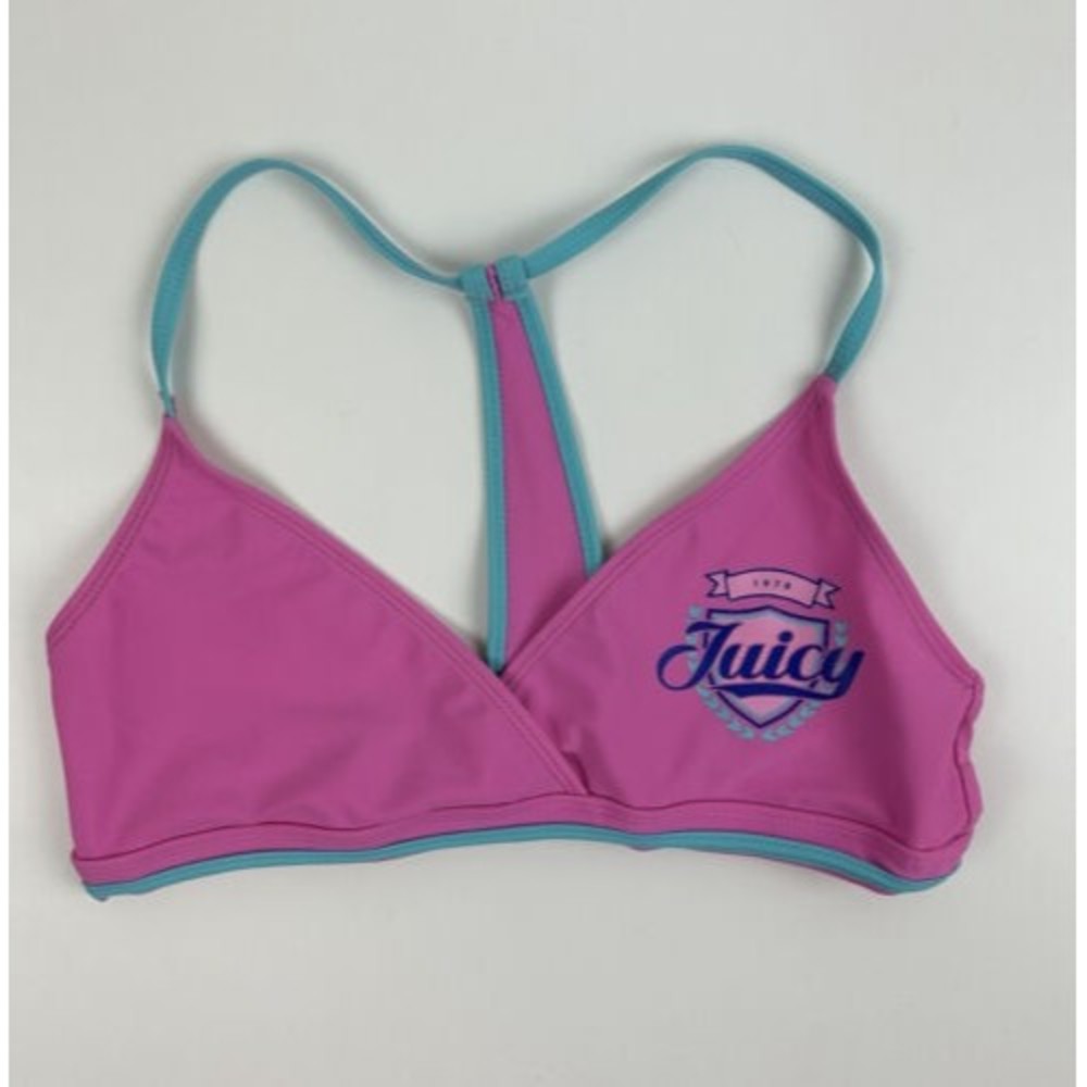 Juicy Couture Girls Size 12 Pink Graphic Logo Y2K Swimwear Bikini Top